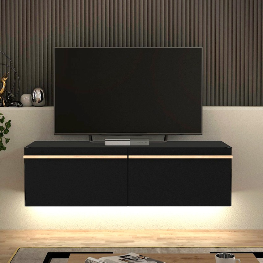 Έπιπλο τηλεόρασης επιτοίχιο Morel με LED χρώμα μαύρο 140x41,8x40εκ.