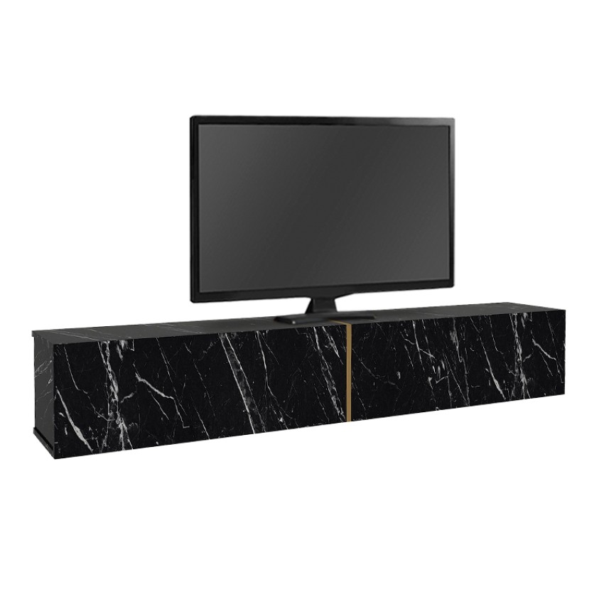 Έπιπλο τηλεόρασης επιτοίχιο Figure με LED χρώμα μαύρο εφέ μαρμάρου 181,8x31,7x30εκ.