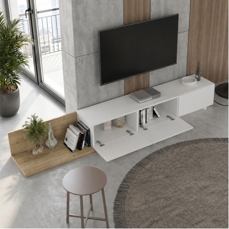 Έπιπλο τηλεόρασης Enstey επεκτεινόμενο χρώμα sapphire oak - λευκό 260x41,8x33,5εκ.