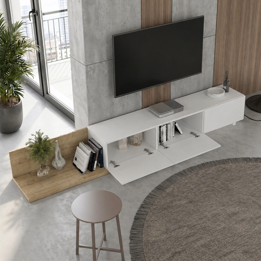 Έπιπλο τηλεόρασης Enstey επεκτεινόμενο χρώμα sapphire oak - λευκό 260x41,8x33,5εκ.
