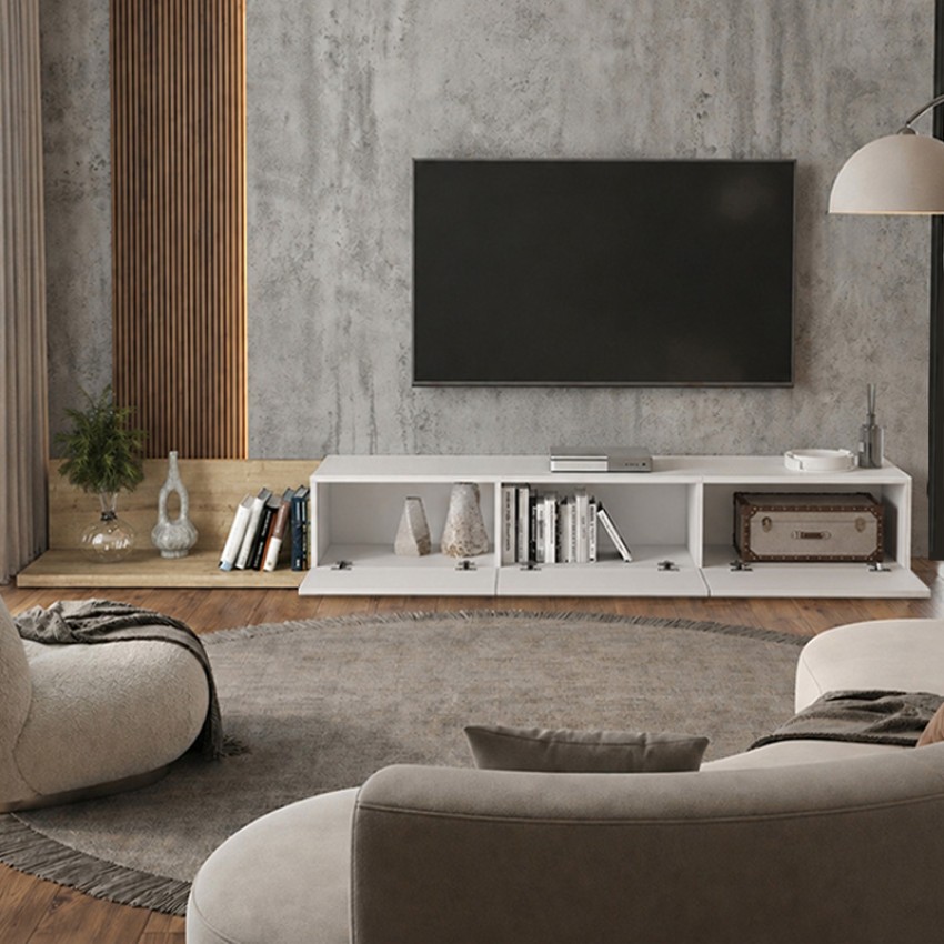 Έπιπλο τηλεόρασης Enstey επεκτεινόμενο χρώμα sapphire oak - λευκό 260x41,8x33,5εκ.