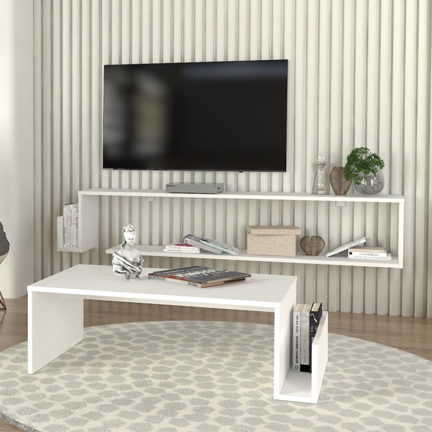 Έπιπλο τηλεόρασης επιτοίχιο Regnar χρώμα λευκό 168,6x25x31,8εκ.