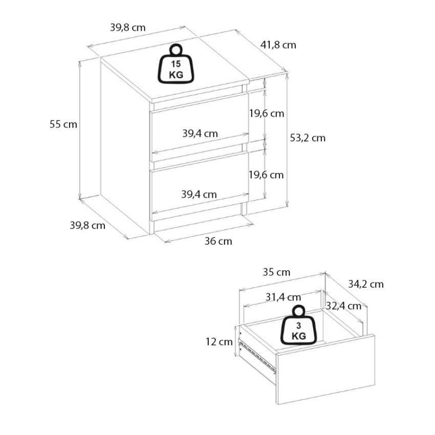 Κομοδίνο Breve χρώμα sapphire oak 39,8x41,8x55εκ.