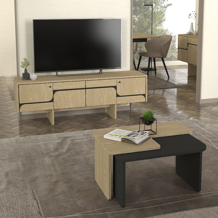 Έπιπλο τηλεόρασης Lava χρώμα rota oak - ανθρακί 150x35x51,3εκ.