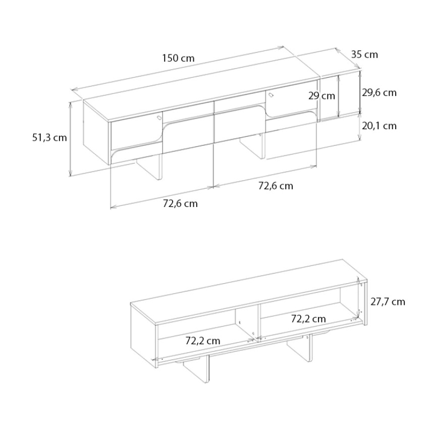 Έπιπλο τηλεόρασης Lava χρώμα rota oak - ανθρακί 150x35x51,3εκ.