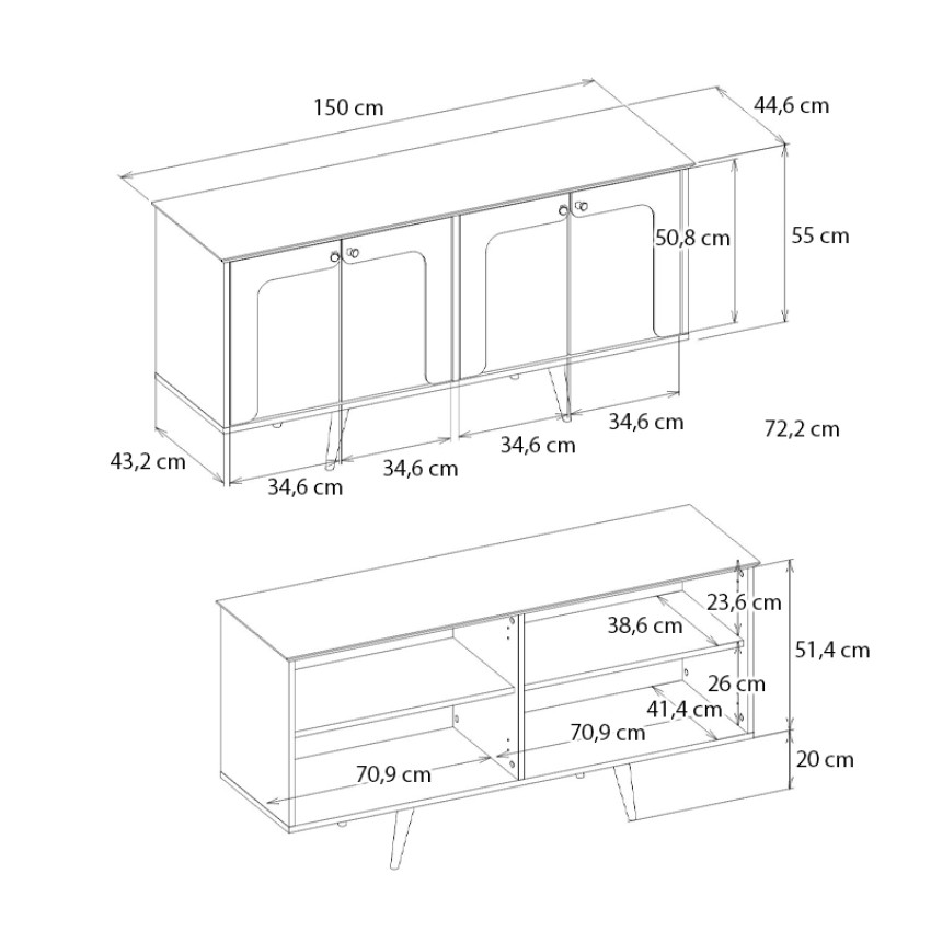 Μπουφές Sevilla χρώμα sandstone - travertine 150x44,6x72,2εκ.
