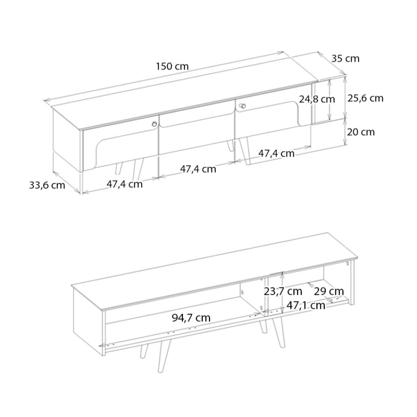 Έπιπλο τηλεόρασης Sevilla χρώμα sandstone - travertine 150x35x45,6εκ.