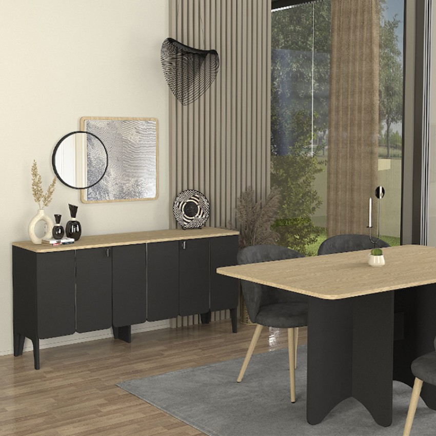 Μπουφές Pedro χρώμα ανθρακί - rota oak 150x45x75εκ.