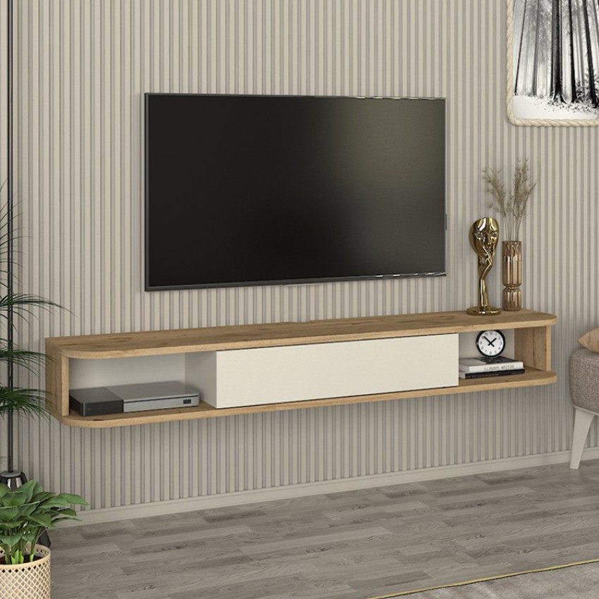 Έπιπλο τηλεόρασης επιτοίχιο Cross με LED χρώμα sepet oak - sandstone 150x29,6x19,2εκ.