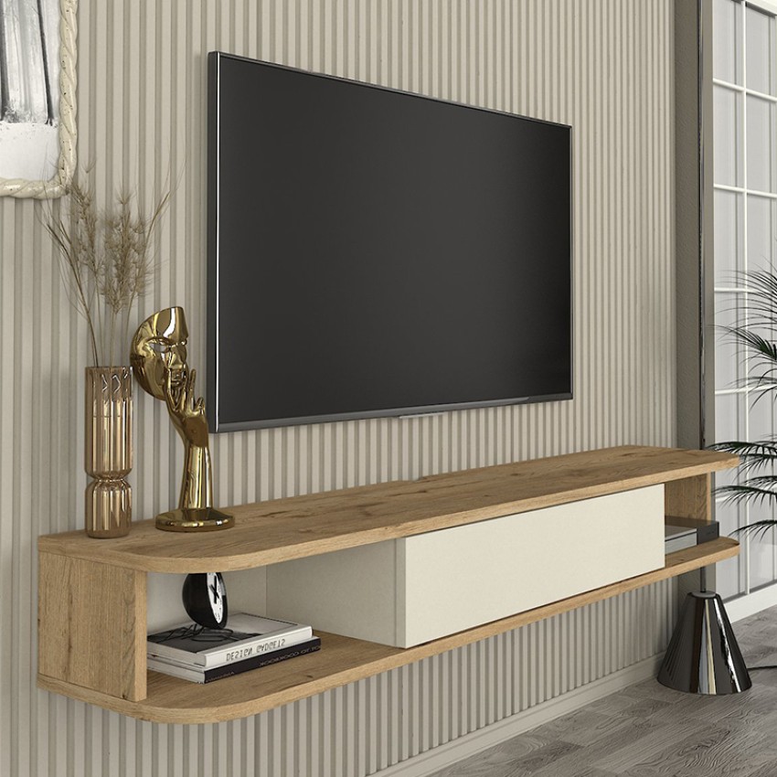 Έπιπλο τηλεόρασης επιτοίχιο Cross με LED χρώμα sepet oak - sandstone 150x29,6x19,2εκ.