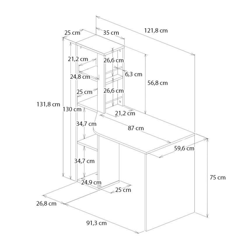 Γραφείο εργασίας Gemini χρώμα ανθρακί - λευκό 121,8x59,6x131,8εκ.