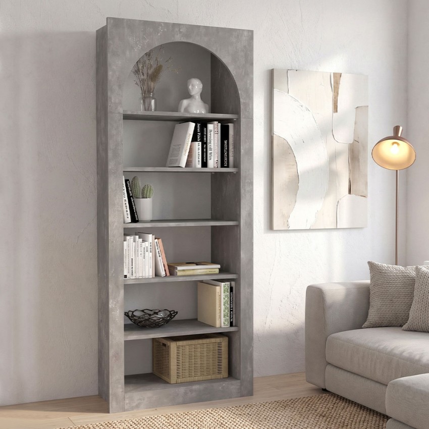 Βιβλιοθήκη Voila γκρι σκυροδέματος 74x35x180 εκ. για σαλόνι και γραφείο