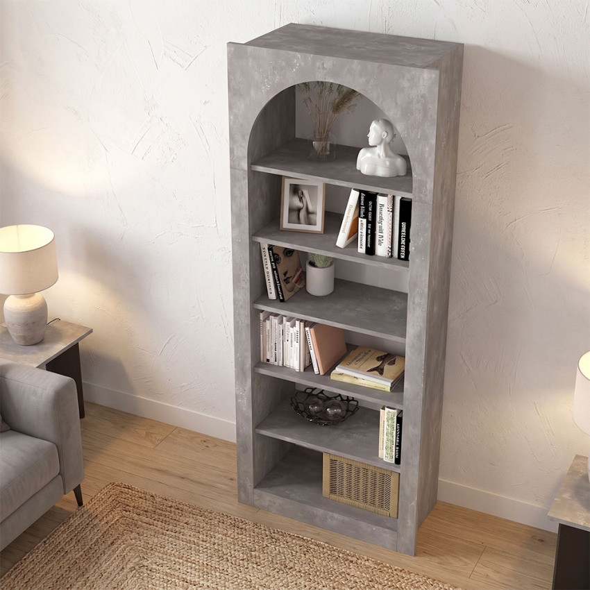 Βιβλιοθήκη Voila γκρι σκυροδέματος 74x35x180 εκ. για σαλόνι και γραφείο