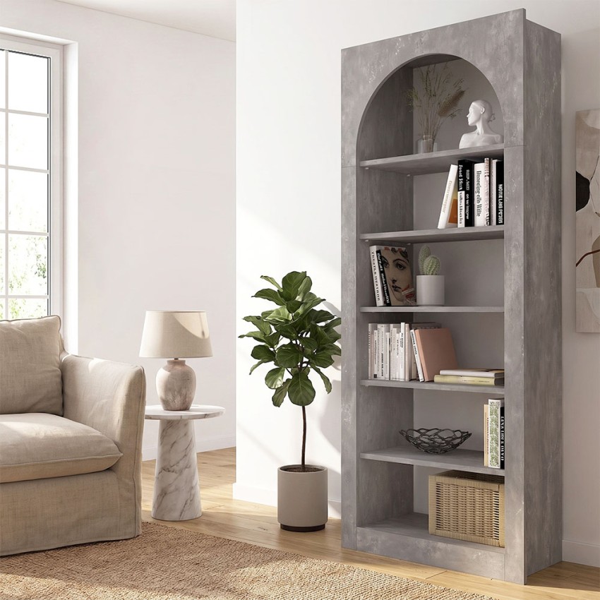 Βιβλιοθήκη Voila γκρι σκυροδέματος 74x35x180 εκ. για σαλόνι και γραφείο
