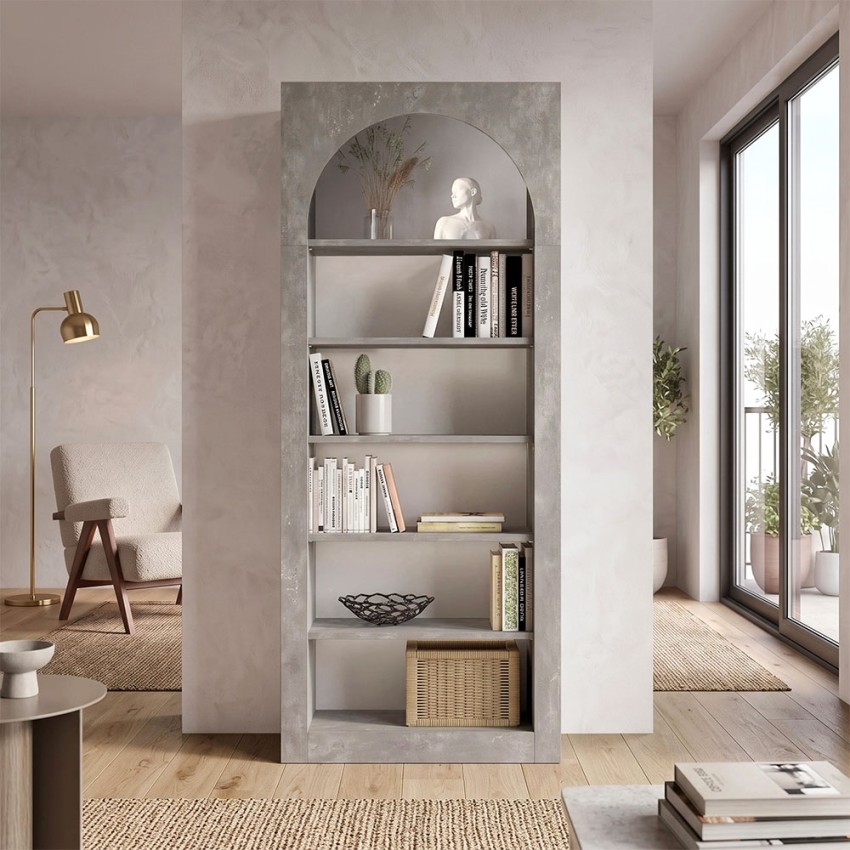 Βιβλιοθήκη Voila γκρι σκυροδέματος 74x35x180 εκ. για σαλόνι και γραφείο