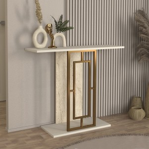 Κονσόλα Alderas χρώμα λευκό - travertine - χρυσό 90x29,6x76,8εκ. Κονσόλα Alderas χρώμα λευκό - travertine - χρυσό 90x29,6x76,8εκ.