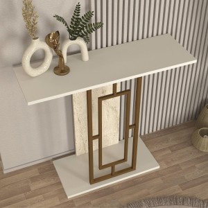 Κονσόλα Alderas χρώμα λευκό - travertine - χρυσό 90x29,6x76,8εκ. Κονσόλα Alderas χρώμα λευκό - travertine - χρυσό 90x29,6x76,8εκ.