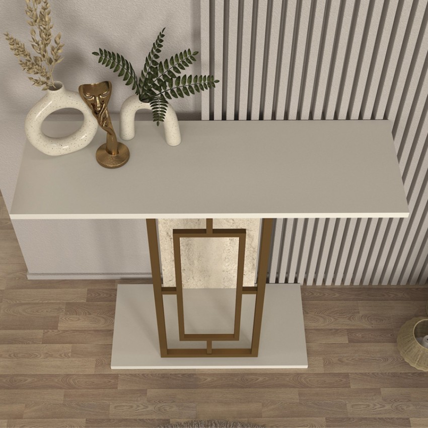 Κονσόλα Alderas χρώμα λευκό - travertine - χρυσό 90x29,6x76,8εκ.