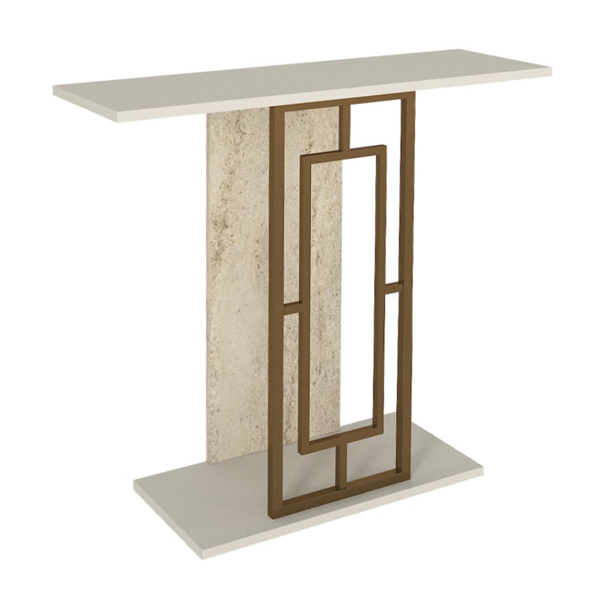 Κονσόλα Alderas χρώμα λευκό - travertine - χρυσό 90x29,6x76,8εκ.