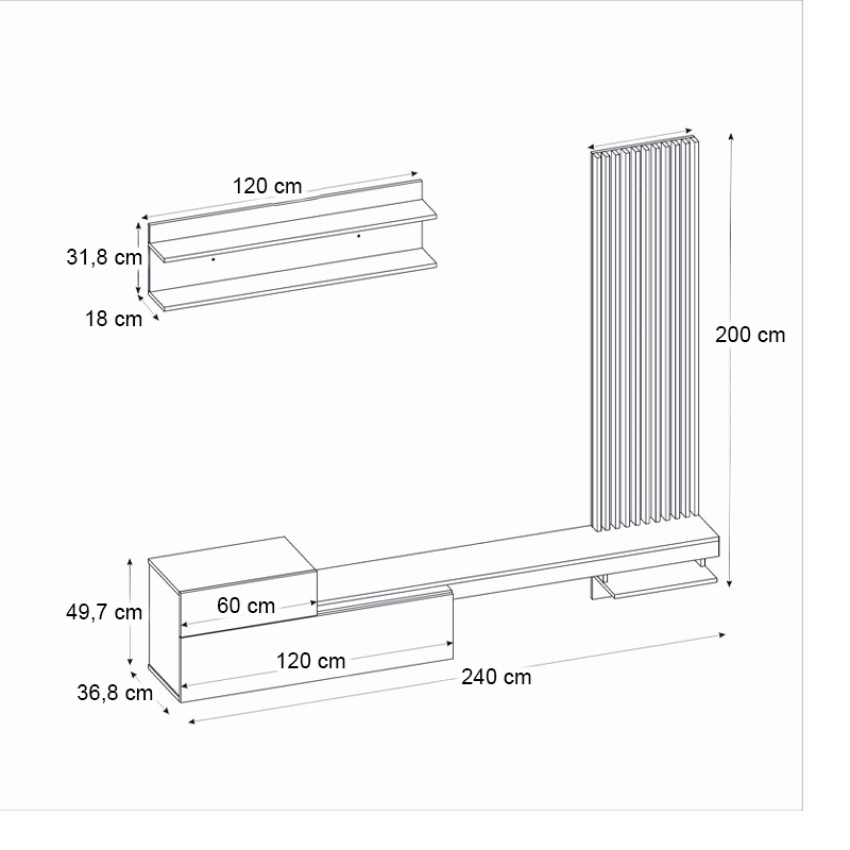 Σύνθεση τηλεόρασης Dumont χρώμα λευκό - sepet oak 240x36,8x200εκ.
