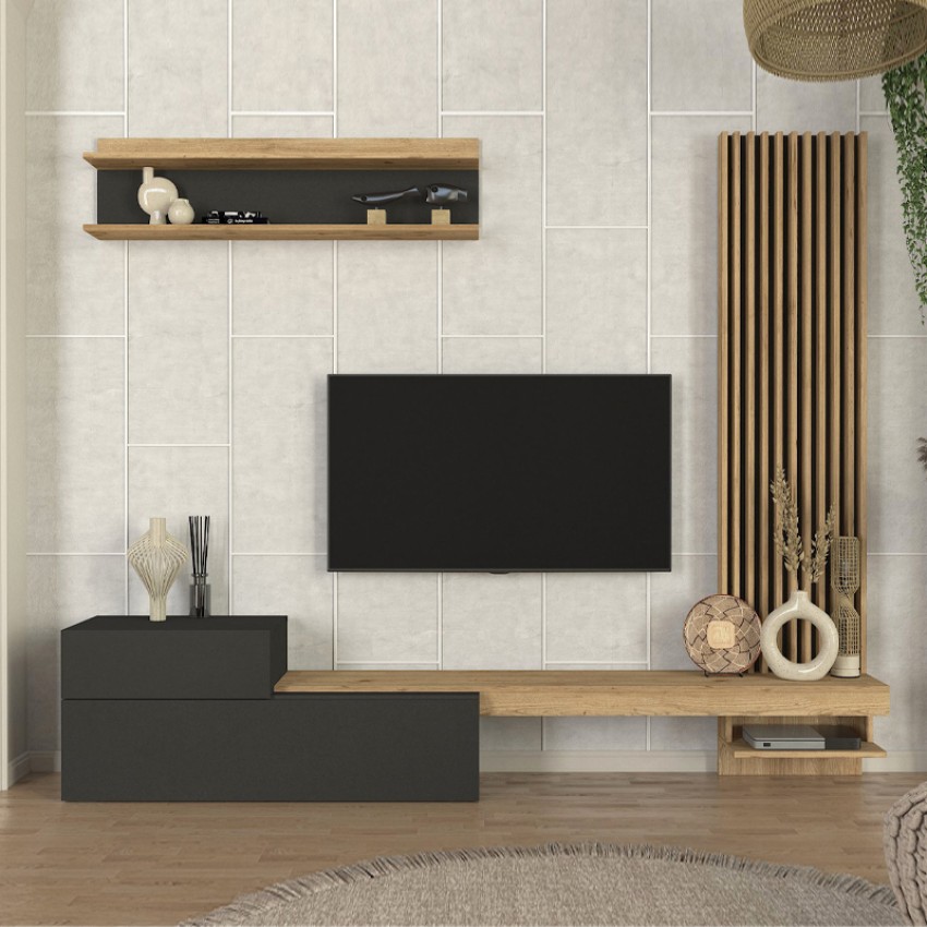 Σύνθεση τηλεόρασης Dumont χρώμα ανθρακί - sepet oak 240x36,8x200εκ.