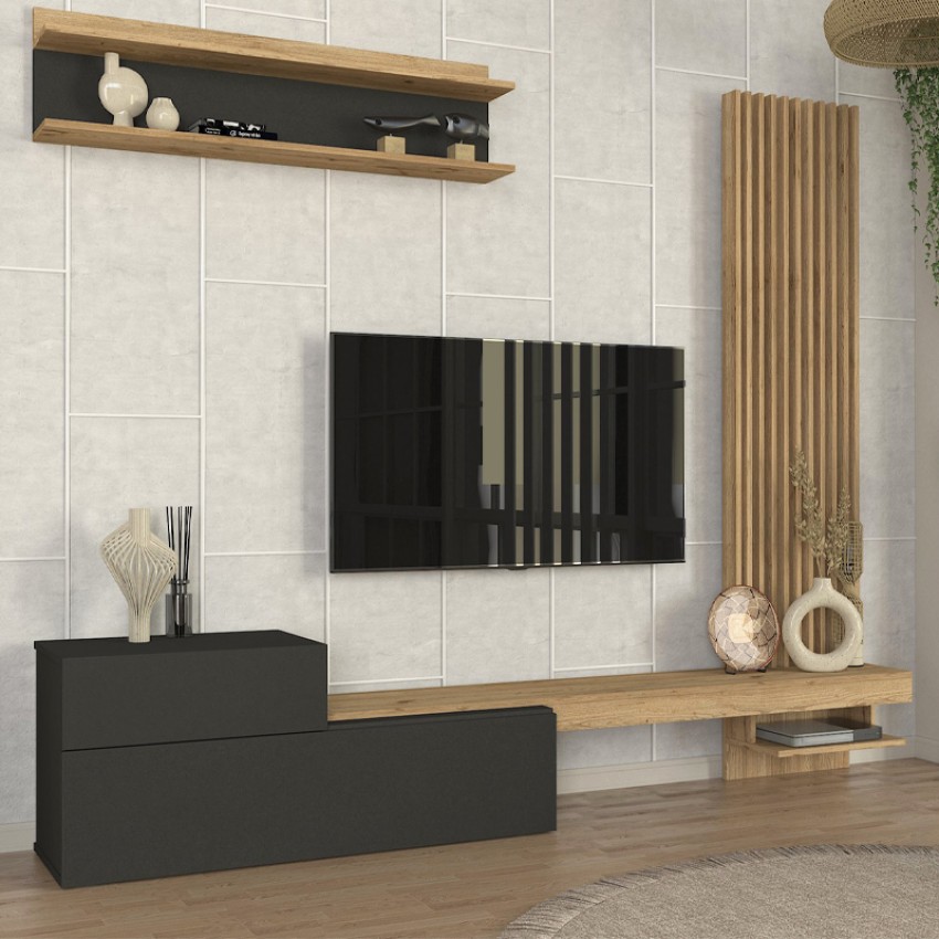 Σύνθεση τηλεόρασης Dumont χρώμα ανθρακί - sepet oak 240x36,8x200εκ.