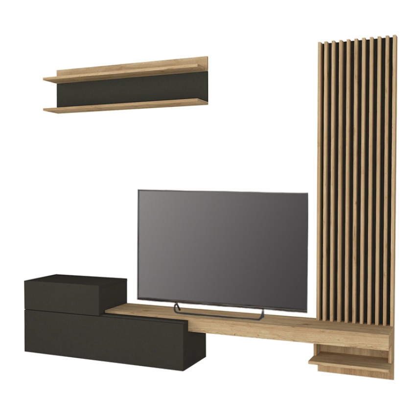 Σύνθεση τηλεόρασης Dumont χρώμα ανθρακί - sepet oak 240x36,8x200εκ.