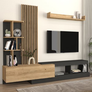 Σύνθεση τηλεόρασης Vermont χρώμα ανθρακί - sepet oak 240x40x192εκ.