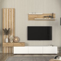Σύνθεση τηλεόρασης Rosaline χρώμα λευκό - sepet oak 233x31,3x196,8εκ.