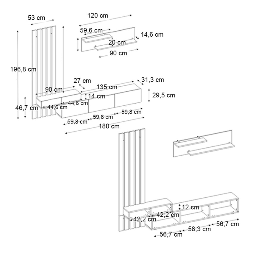 Σύνθεση τηλεόρασης Rosaline χρώμα λευκό - sepet oak 233x31,3x196,8εκ.