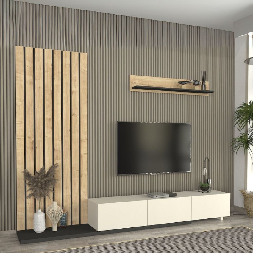 Σύνθεση τηλεόρασης Nagini χρώμα ivory - sapphire oak - ανθρακί 260x39,4x203,6εκ. Σύνθεση τηλεόρασης Nagini χρώμα ivory - sapphire oak - ανθρακί 260x39,4x203,6εκ.