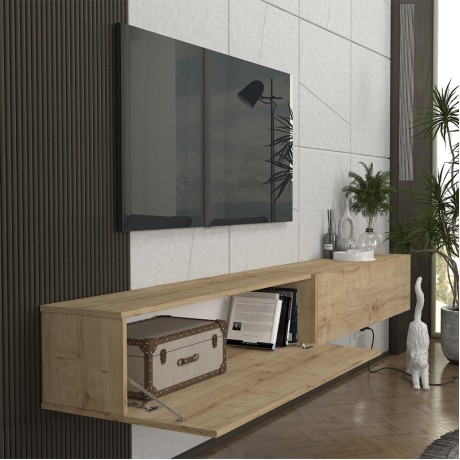 Έπιπλο τηλεόρασης επιτοίχιο Espanse χρώμα sapphire oak 241,8x31,7x30εκ.