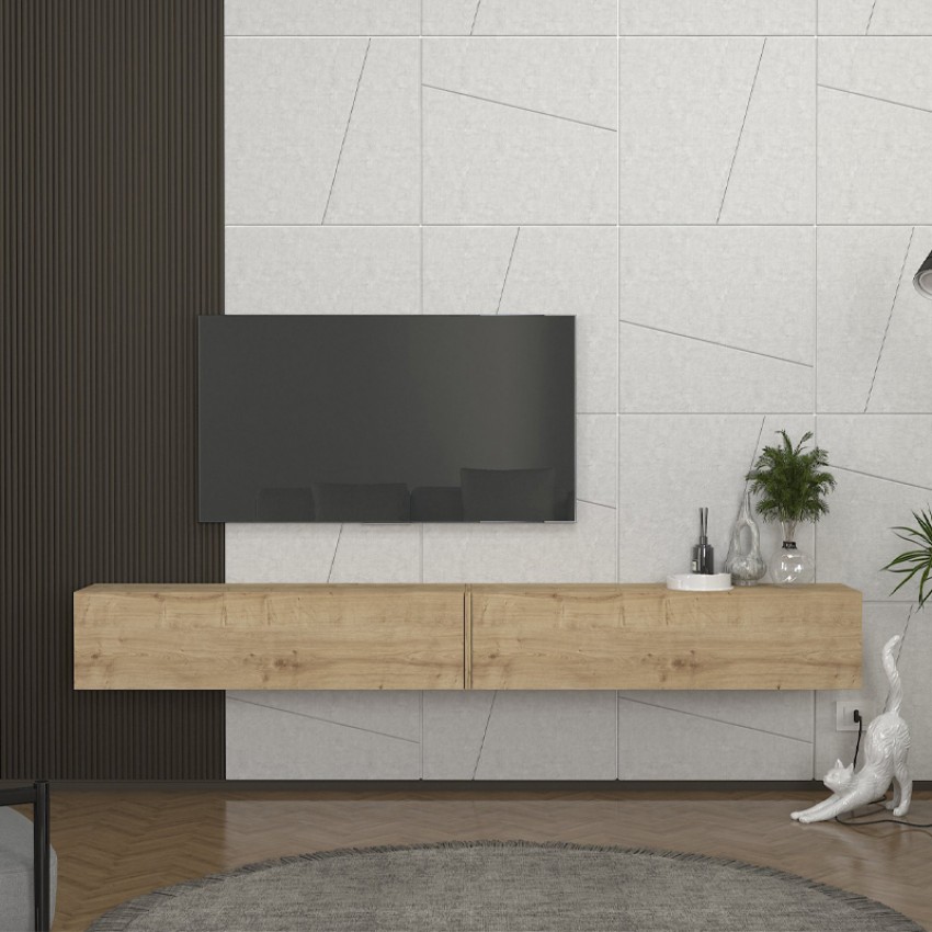Έπιπλο τηλεόρασης επιτοίχιο Espanse χρώμα sapphire oak 241,8x31,7x30εκ.