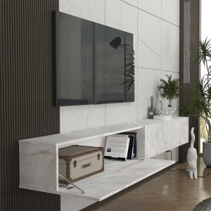 Έπιπλο τηλεόρασης επιτοίχιο Espanse χρώμα λευκό εφέ μαρμάρου 241,8x31,7x30εκ.