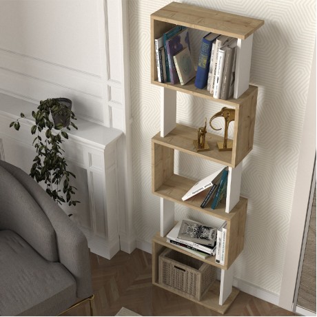 Βιβλιοθήκη Alvina χρώμα sapphire oak - λευκό 45x19,6x158,8εκ.