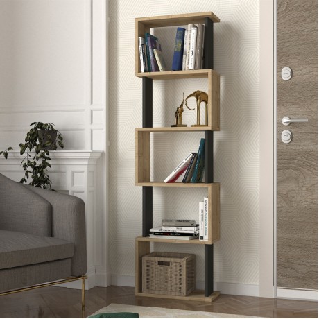 Βιβλιοθήκη Alvina χρώμα sapphire oak - ανθρακί 45x19,6x158,8εκ.