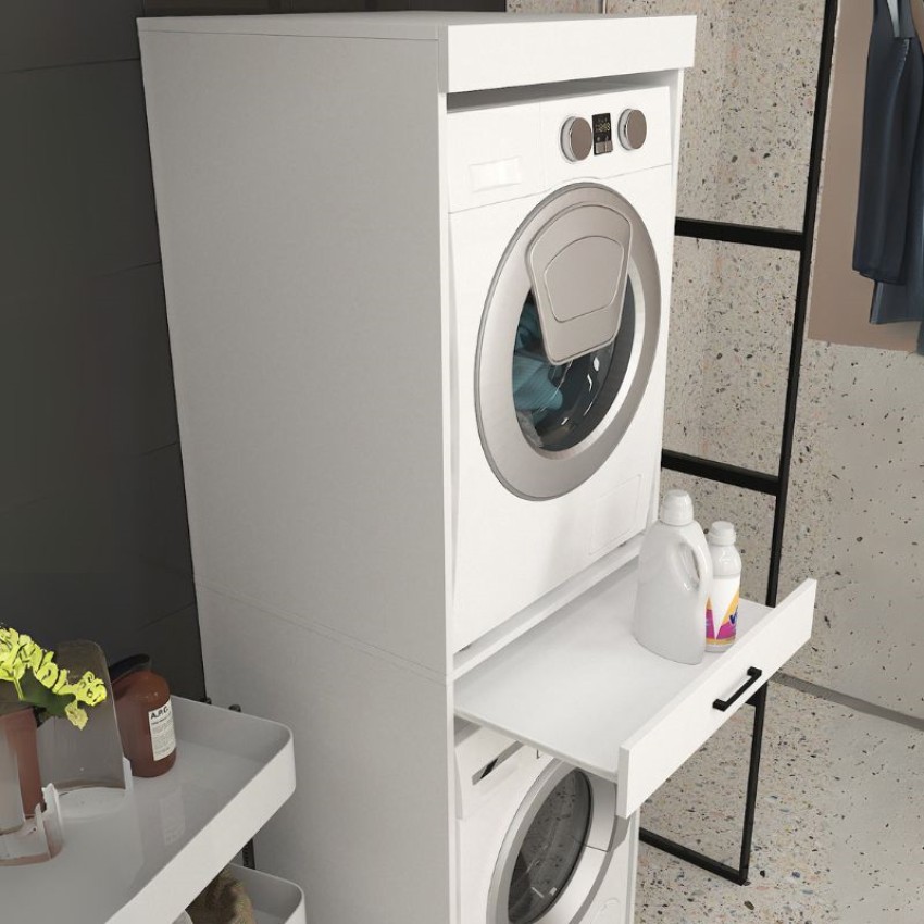 Έπιπλο πλυντηρίου - στεγνωτηρίου Fika χρώμα λευκό 67x61,8x198,5εκ.