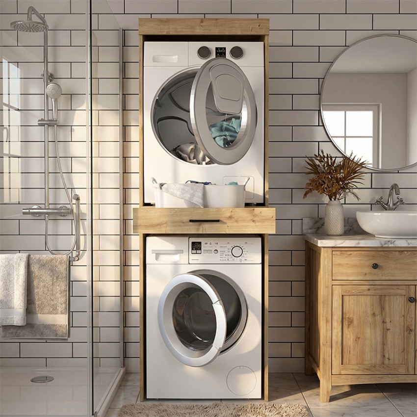 Έπιπλο πλυντηρίου - στεγνωτηρίου Fika χρώμα sapphire oak 67x61,8x198,5εκ.