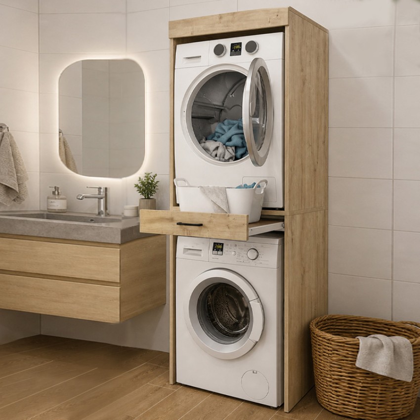 Έπιπλο πλυντηρίου - στεγνωτηρίου Fika χρώμα sapphire oak 67x61,8x198,5εκ.