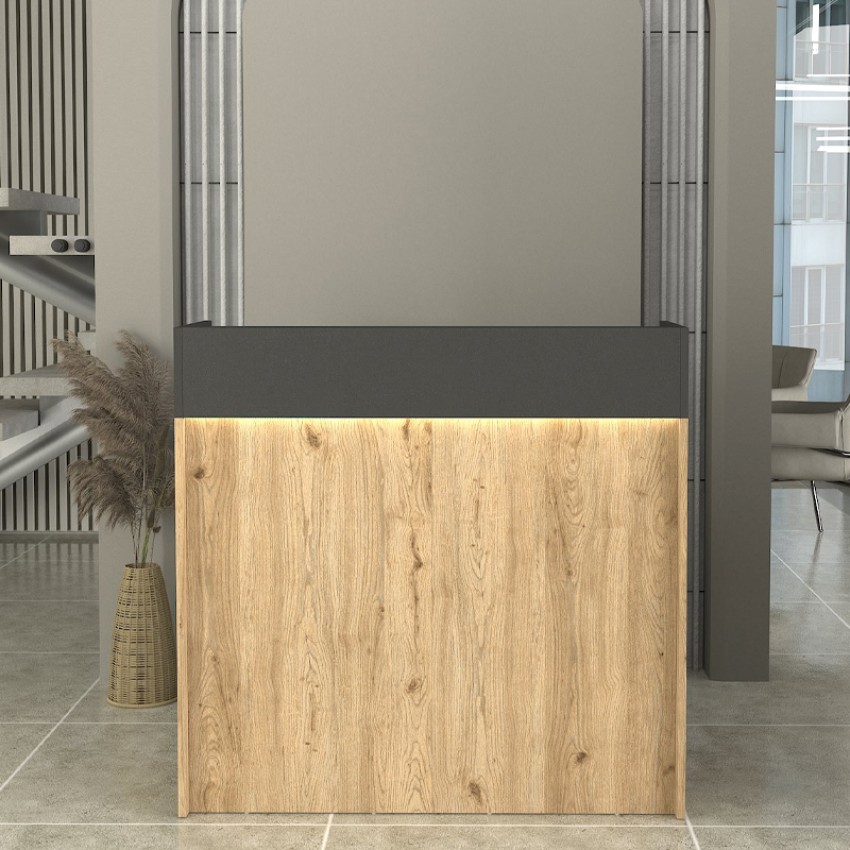 Γραφείο υποδοχής - reception Wilko με LED χρώμα sepet oak - ανθρακί 113,6x42x110εκ.