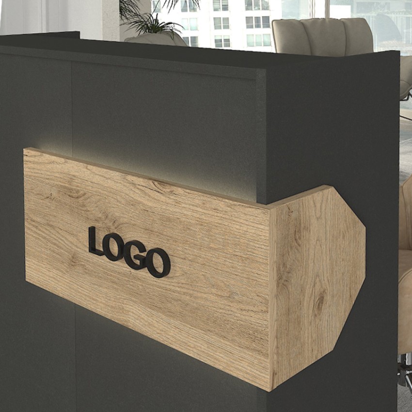 Γραφείο υποδοχής - reception Aloha με LED χρώμα ανθρακί - sepet oak 95,5x40x110,3εκ.