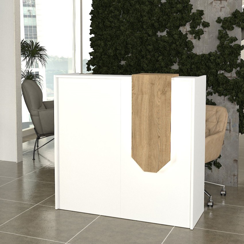 Γραφείο υποδοχής - reception Navita με LED χρώμα λευκό - sepet oak 113,6x42x111,8εκ.