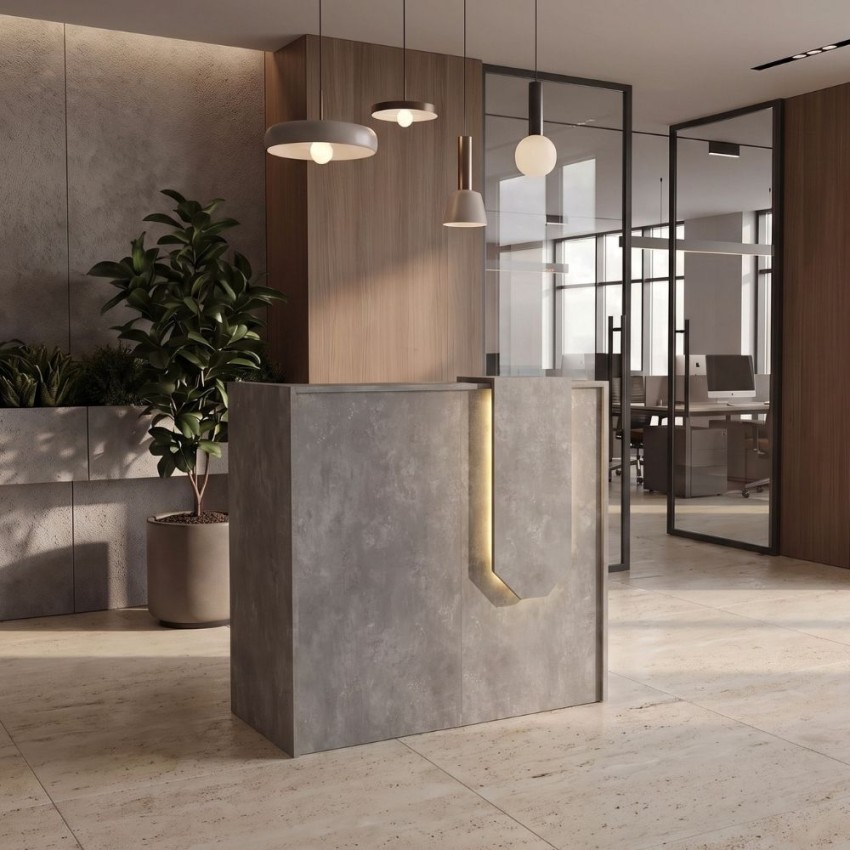 Γραφείο Υποδοχής Reception Navita με LED Γκρι Σκυροδέματος 113,6x42x111,8εκ.