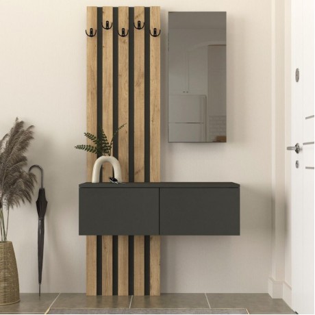 Έπιπλο εισόδου Kanso χρώμα ανθρακί - sepet oak 100x35x196,7εκ.