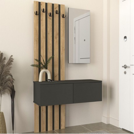Έπιπλο εισόδου Kanso χρώμα ανθρακί - sepet oak 100x35x196,7εκ.