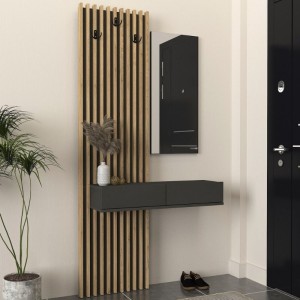Έπιπλο εισόδου Elois χρώμα ανθρακί - sepet oak 96,6x26,8x195,5εκ.