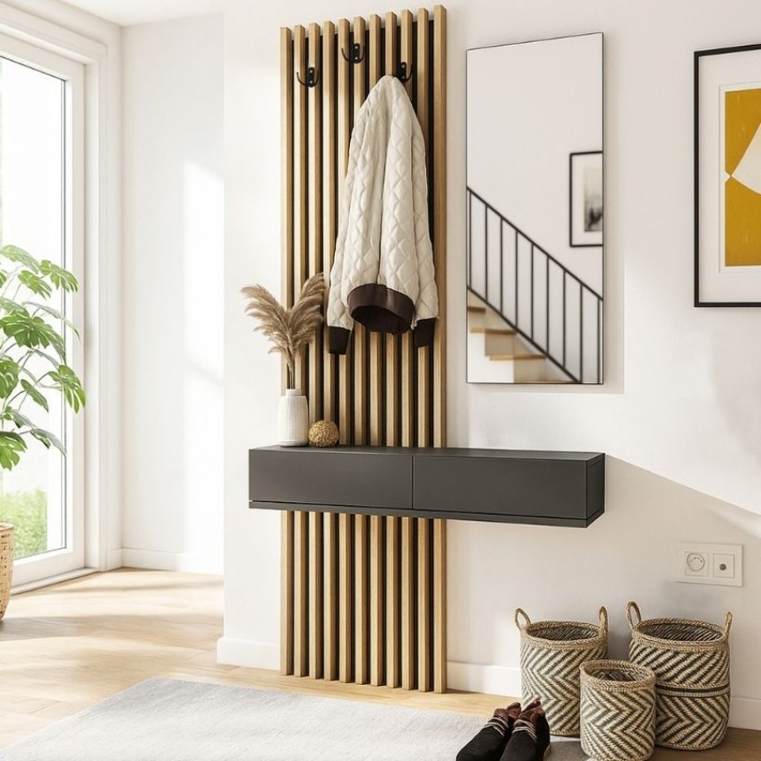 Έπιπλο εισόδου Elois χρώμα ανθρακί - sepet oak 96,6x26,8x195,5εκ.
