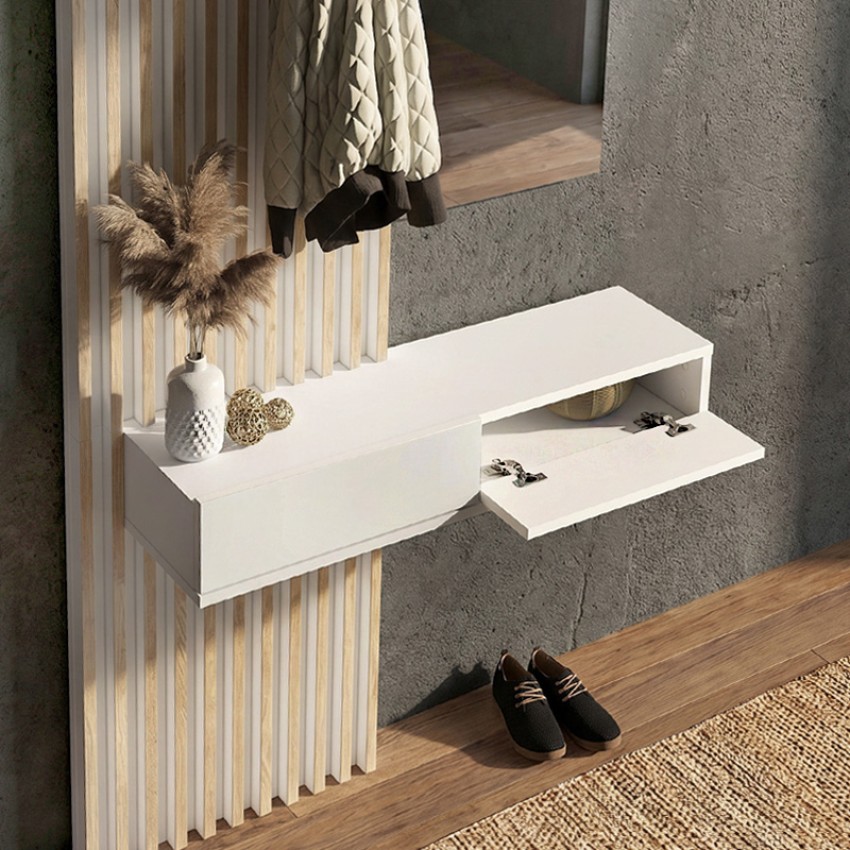 Έπιπλο εισόδου Elois με καθρέπτη λευκό - sepet oak 96,6x26,8x195,5εκ.