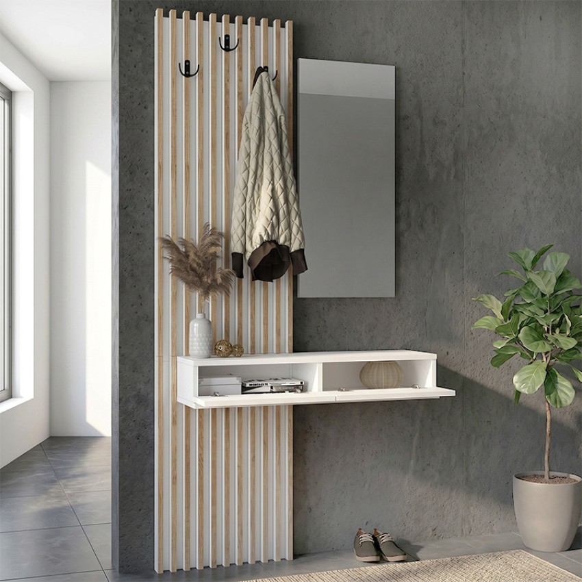 Έπιπλο εισόδου Elois με καθρέπτη λευκό - sepet oak 96,6x26,8x195,5εκ.