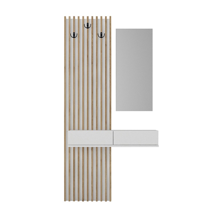 Έπιπλο εισόδου Elois με καθρέπτη λευκό - sepet oak 96,6x26,8x195,5εκ.